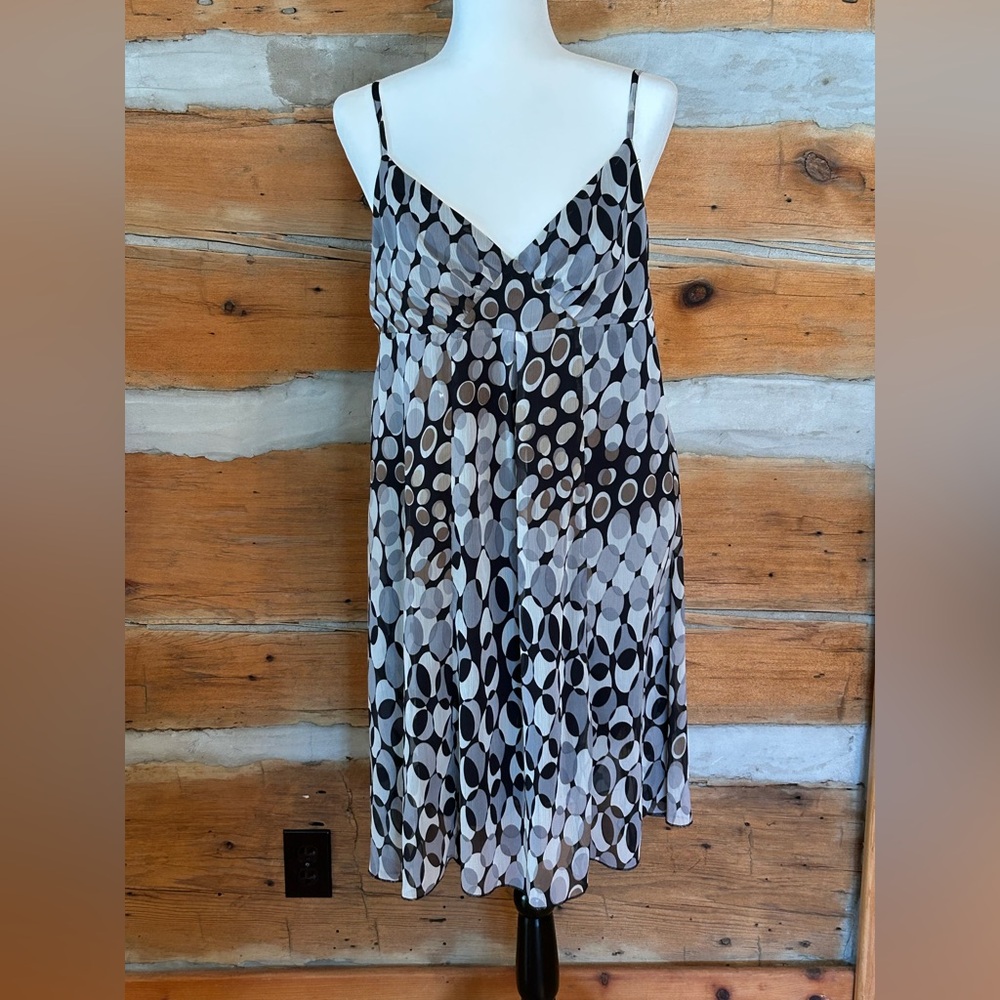Spaghetti Strap Grey & Black Polka Dot Dress